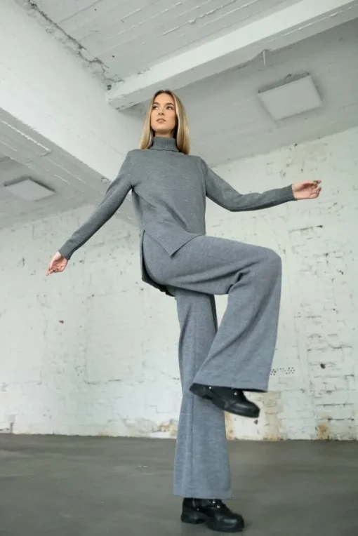Merino Wool Wide-Leg Knitted Pants Grey<Monala Sale