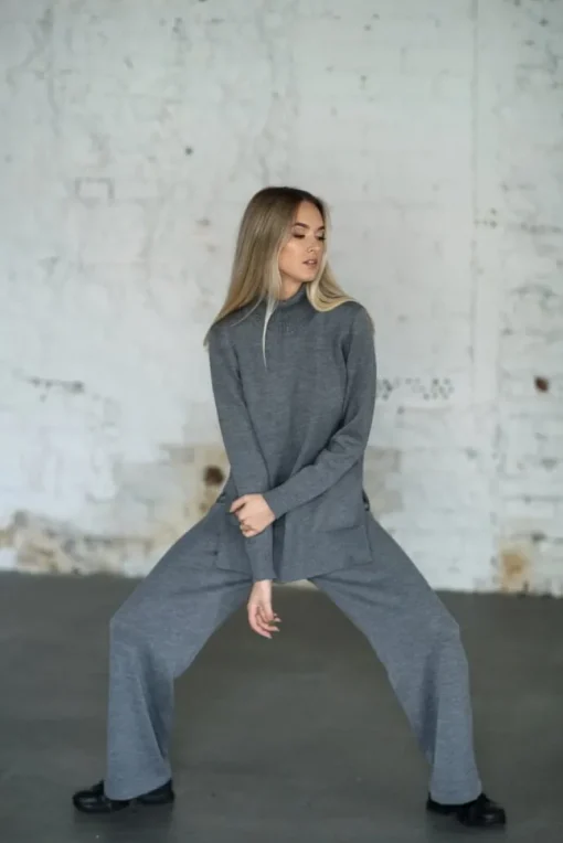Merino Wool Wide-Leg Knitted Pants Grey<Monala Sale