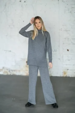 Merino Wool Wide-Leg Knitted Pants Grey<Monala Sale