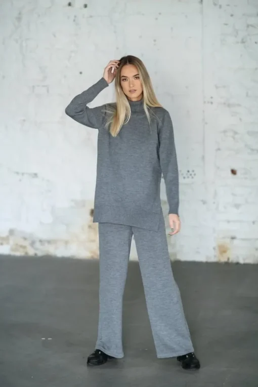 Merino Wool Wide-Leg Knitted Pants Grey<Monala Sale