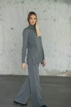 Merino Wool Wide-Leg Knitted Pants Grey<Monala Sale