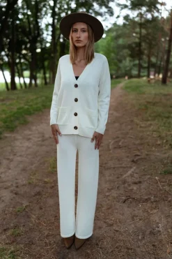 Merino Wool Wide-Leg Knitted Pants Natural White<Monala Store