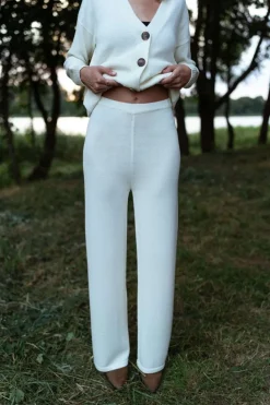 Merino Wool Wide-Leg Knitted Pants Natural White<Monala Store
