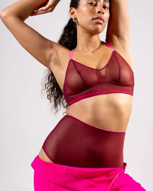 Mesh Highwaist Briefs Burgundy/Neon Pink<UNDERSTATEMENT Online