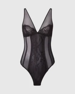 Mesh Lace Plunge Body Black<UNDERSTATEMENT Sale