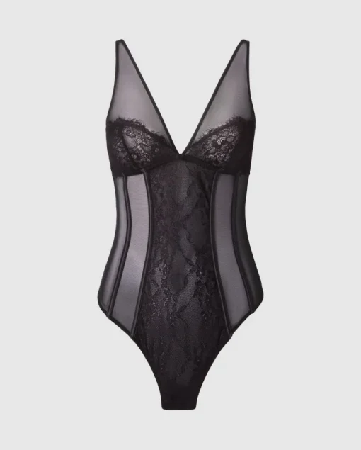 Mesh Lace Plunge Body Black<UNDERSTATEMENT Sale