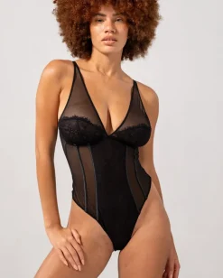 Mesh Lace Plunge Body Black<UNDERSTATEMENT Sale
