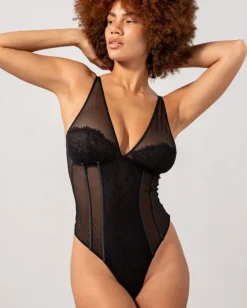 Mesh Lace Plunge Body Black<UNDERSTATEMENT Sale