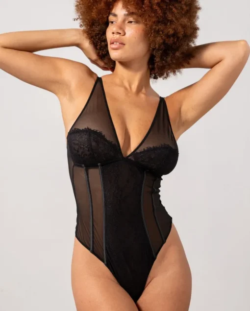 Mesh Lace Plunge Body Black<UNDERSTATEMENT Sale
