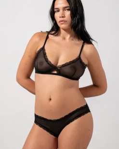 Mesh Lace Trim Bikini Briefs Black<UNDERSTATEMENT Clearance