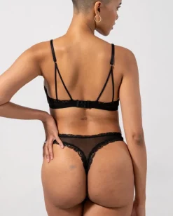 Mesh Lace Trim Thong Black<UNDERSTATEMENT Shop