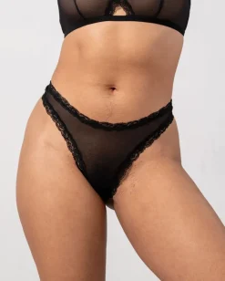 Mesh Lace Trim Thong Black<UNDERSTATEMENT Shop