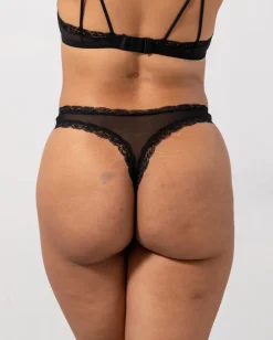 Mesh Lace Trim Thong Black<UNDERSTATEMENT Shop