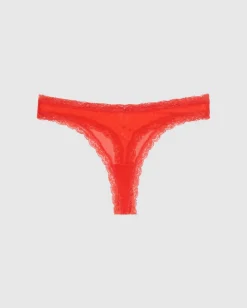 Mesh Lace Trim Thong Fiery Red<UNDERSTATEMENT Best Sale