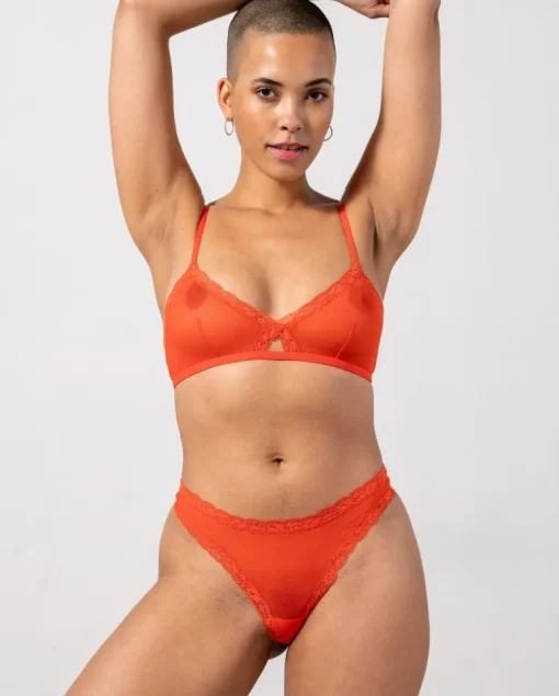 Mesh Lace Trim Thong Fiery Red<UNDERSTATEMENT Best Sale