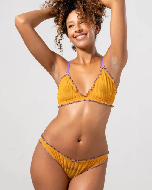 Mesh Ruffle Bikini Briefs Mustard / Electric Lilac<UNDERSTATEMENT Fashion