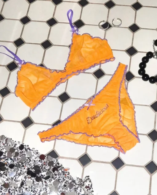 Mesh Ruffle Bikini Briefs Mustard / Electric Lilac<UNDERSTATEMENT Fashion