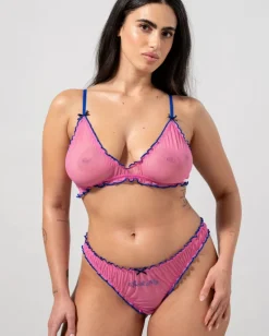 Mesh Ruffle Thong Candy Pink / Electric Blue<UNDERSTATEMENT Best Sale