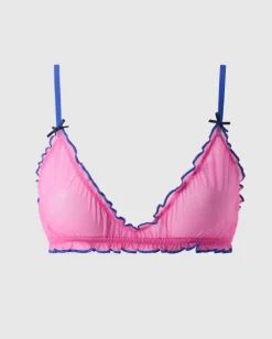 Mesh Ruffle Triangle Bralette Candy Pink / Electric Blue<UNDERSTATEMENT Fashion