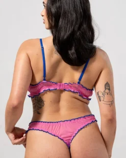 Mesh Ruffle Triangle Bralette Candy Pink / Electric Blue<UNDERSTATEMENT Fashion