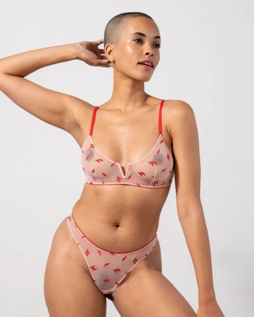 Mesh V-Balconette Powder Pink/Fiery Red<UNDERSTATEMENT Best