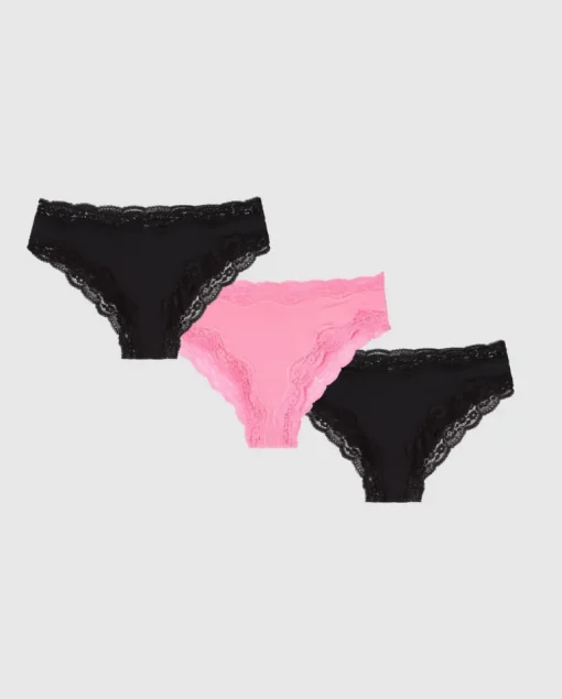 Micro Lace Cheeky 3-Pack Black & Candy Pink<UNDERSTATEMENT Discount