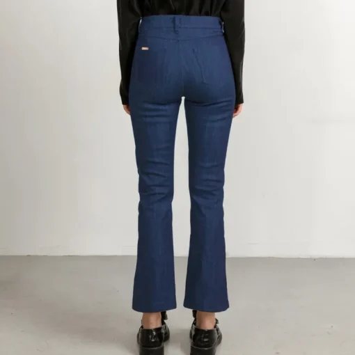 Mid Blue Flared Jeans With Matching Stitch Cropped<Studio Heijne Fashion