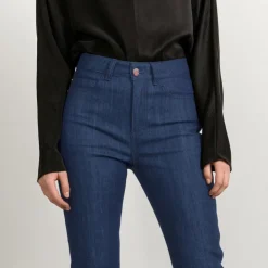 Mid Blue Flared Jeans With Matching Stitch Cropped<Studio Heijne Fashion
