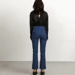 Mid Blue Flared Jeans With Matching Stitch Cropped<Studio Heijne Fashion