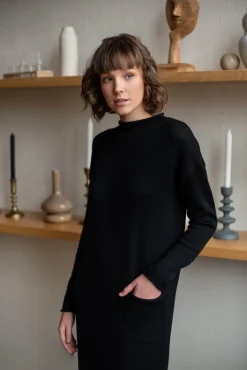 Midi Merinovilla Neulemekko Musta<Monala Hot