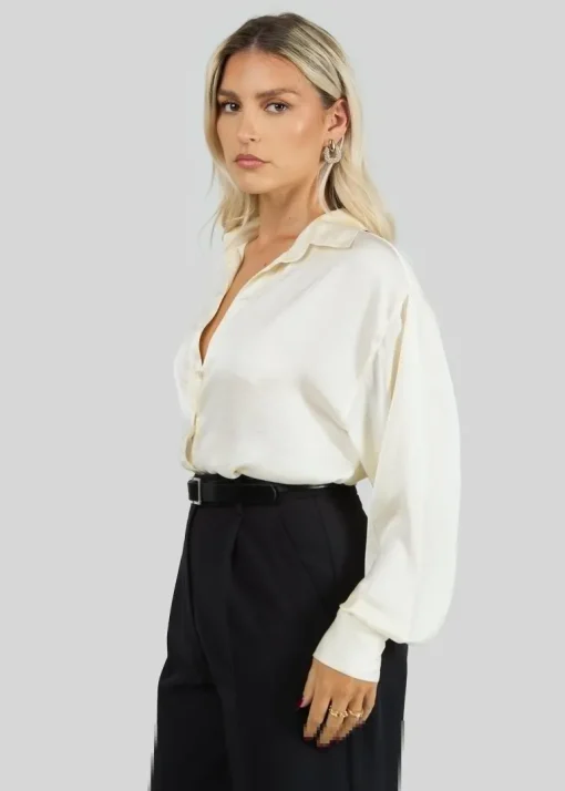 Moonlight Satin Shirt Beige<GUAJA. Hot