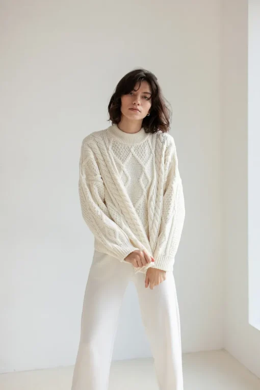 Nonna Cable-Knit Merino Sweater White<Salanida Clearance