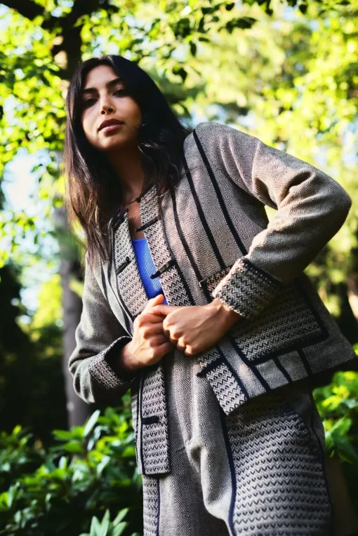 Nora Hand Loomed Cotton Patchwork Jacket Beige<KOMODO Online