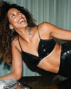 Paljetti Mesh Kolmiomallinen Bralette Musta<UNDERSTATEMENT Cheap