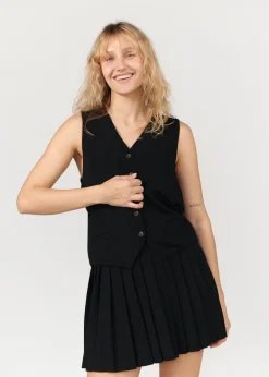 Piccolo Pleated Merino Mini Skirt Black<Salanida Shop