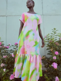 Pink Bloom Maxi Mekko Pastelli Vaaleanpunainen/Vihreä<MAINIO Store