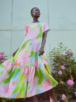 Pink Bloom Maxi Mekko Pastelli Vaaleanpunainen/Vihreä<MAINIO Store