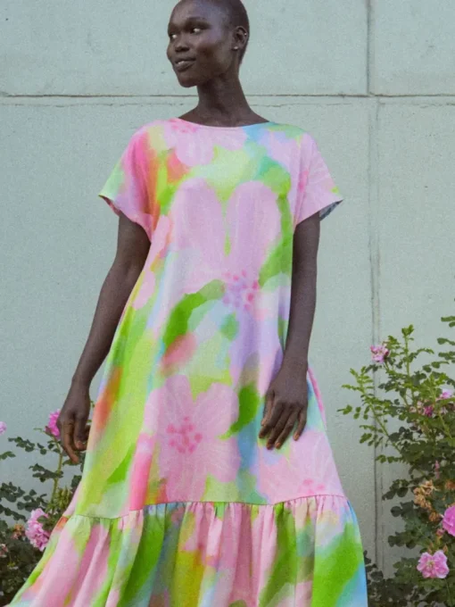 Pink Bloom Maxi Mekko Pastelli Vaaleanpunainen/Vihreä<MAINIO Store