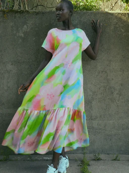 Pink Bloom Maxi Mekko Pastelli Vaaleanpunainen/Vihreä<MAINIO Store