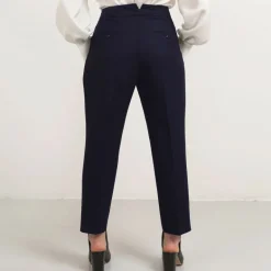Pleated Wool Trouser Cropped in Navy<Studio Heijne Best Sale