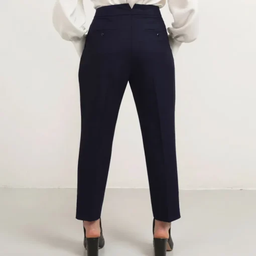 Pleated Wool Trouser Cropped in Navy<Studio Heijne Best Sale