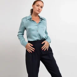 Pleated Wool Trouser Cropped in Navy<Studio Heijne Best Sale