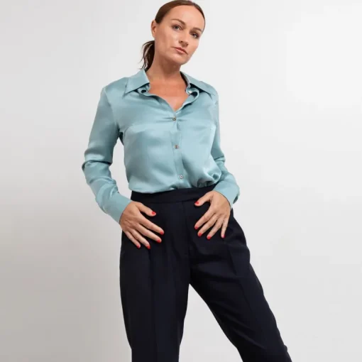 Pleated Wool Trouser Cropped in Navy<Studio Heijne Best Sale