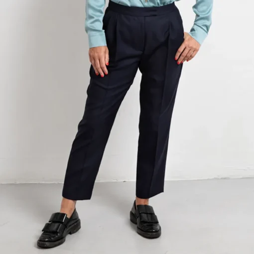Pleated Wool Trouser Cropped in Navy<Studio Heijne Best Sale