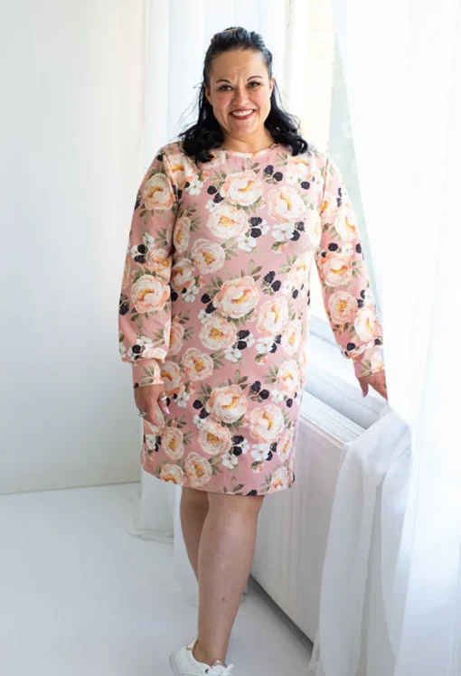 Puff Sleeve College Dress Aprikoosin Kukka Pink<Melli EcoDesign Fashion