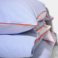 Puuvilla Percale Stripe tyynyliina Sininen Raita Oranssi Piping<HOMEHAGEN Flash Sale