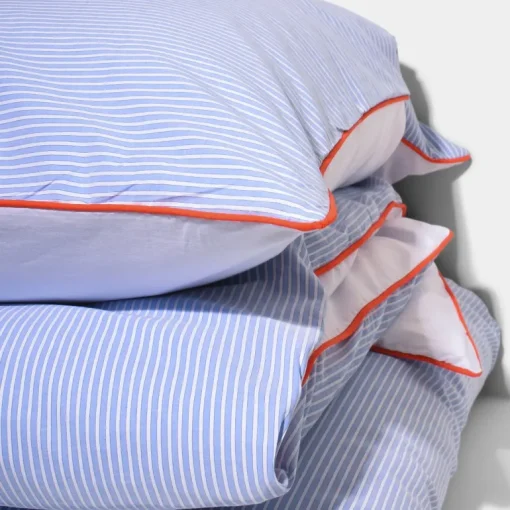 Puuvilla Percale Stripe tyynyliina Sininen Raita Oranssi Piping<HOMEHAGEN Flash Sale