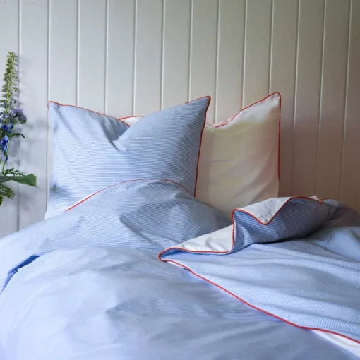 Puuvilla Percale Stripe tyynyliina Sininen Raita Oranssi Piping<HOMEHAGEN Flash Sale