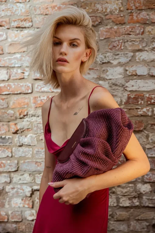 Raffia Cloud Bag Burgundy Red<NOVINSKA Fashion