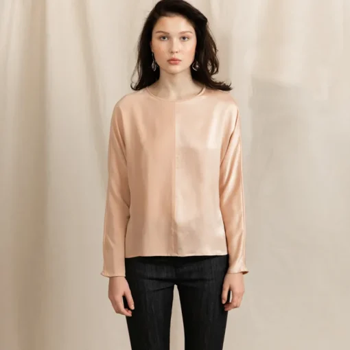 Revolution Round Neck Silk Blouse Pink<Studio Heijne Shop